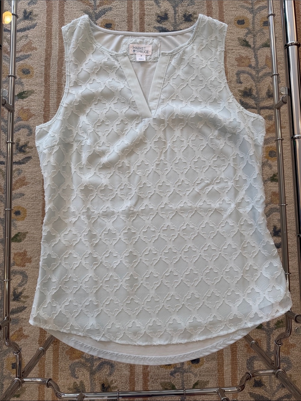 Market & Spruce Sleeveless Embroidered Split V-Neck Tank in Pale Blue